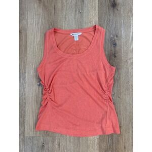 Athleta Breezy Ruched Tank Top Womens XXS Coral Orange Slub Knit Scoop Neck Yoa